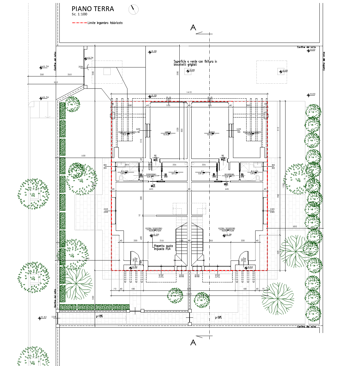 pianta piano terra residenza bifamiliare progetto 29-433, Grezzana Verona