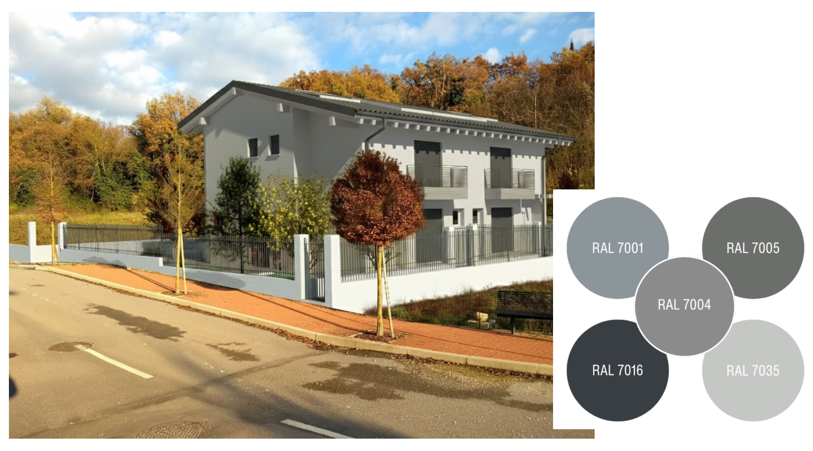 prospetto progetto 29-433 con studio di composizione cromatica RAL